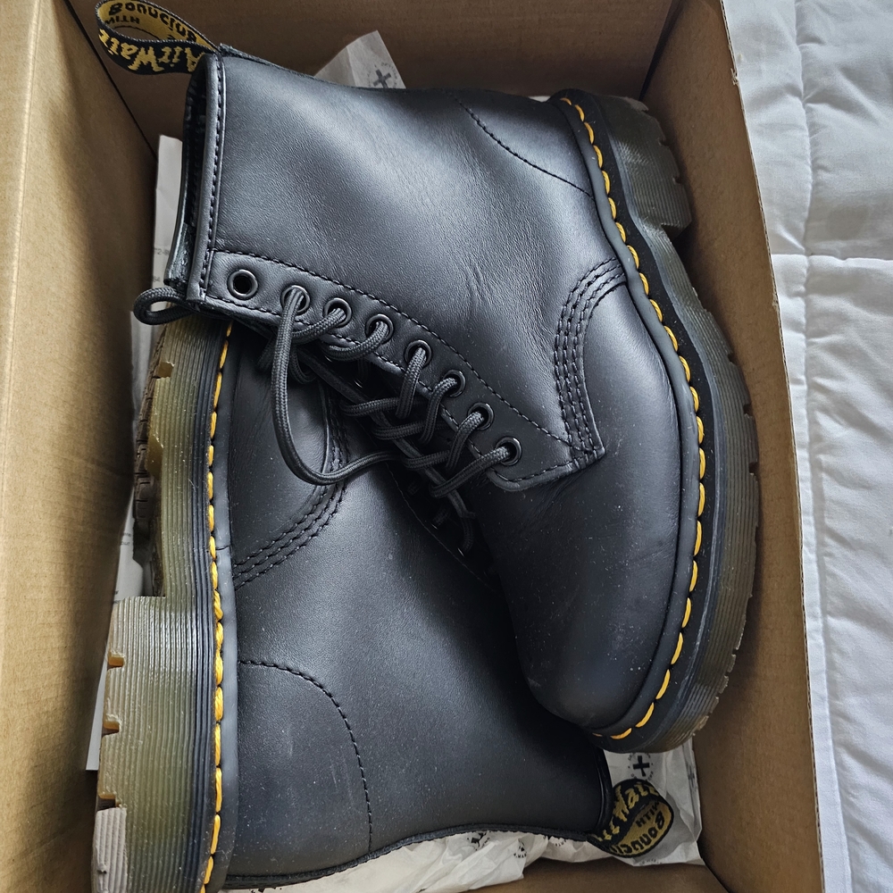 Dr. Martens Black Boots with Yellow Stitching